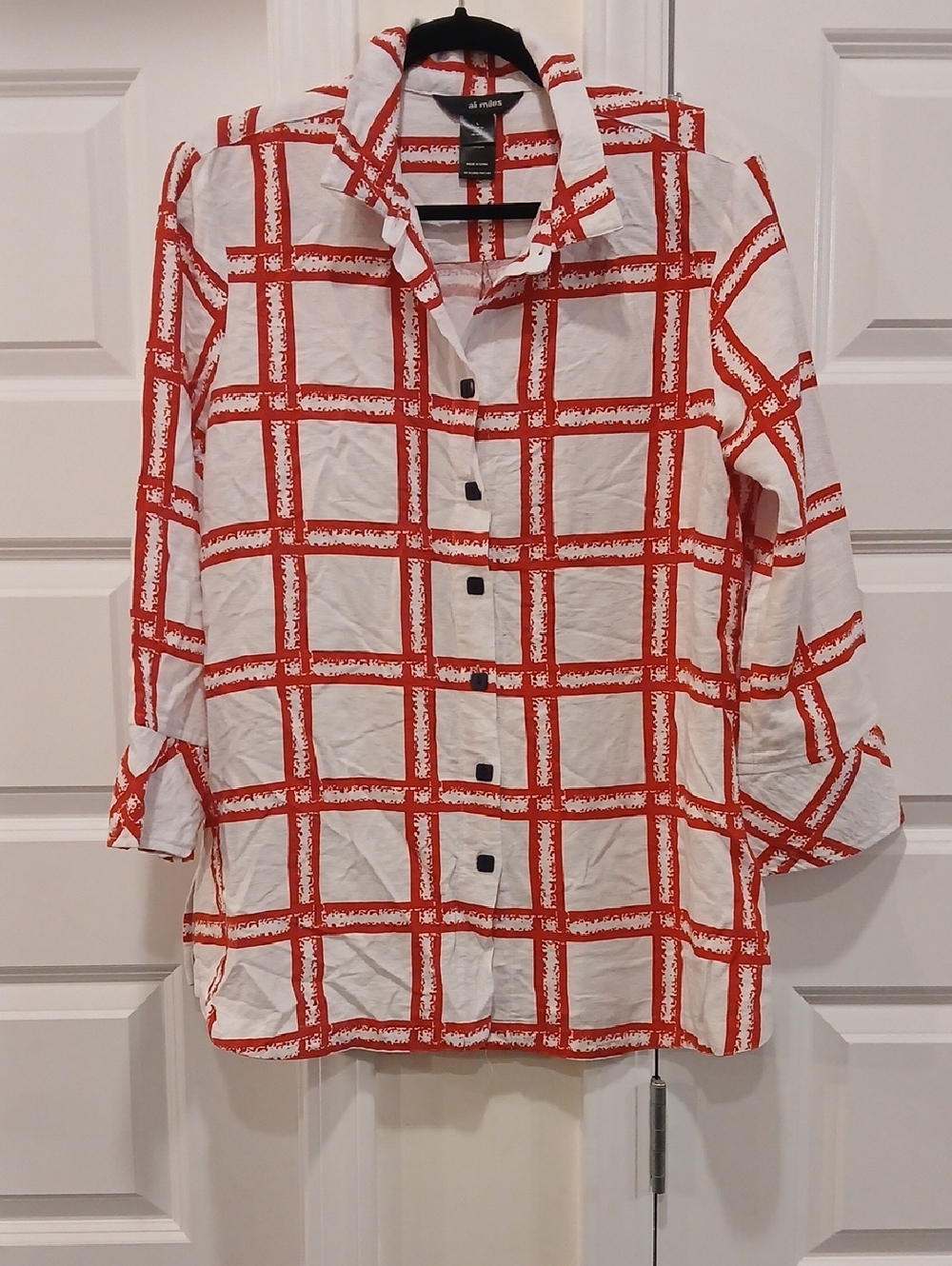 Ali Miles Lightweight Red White Printed Button Up Top Size Large